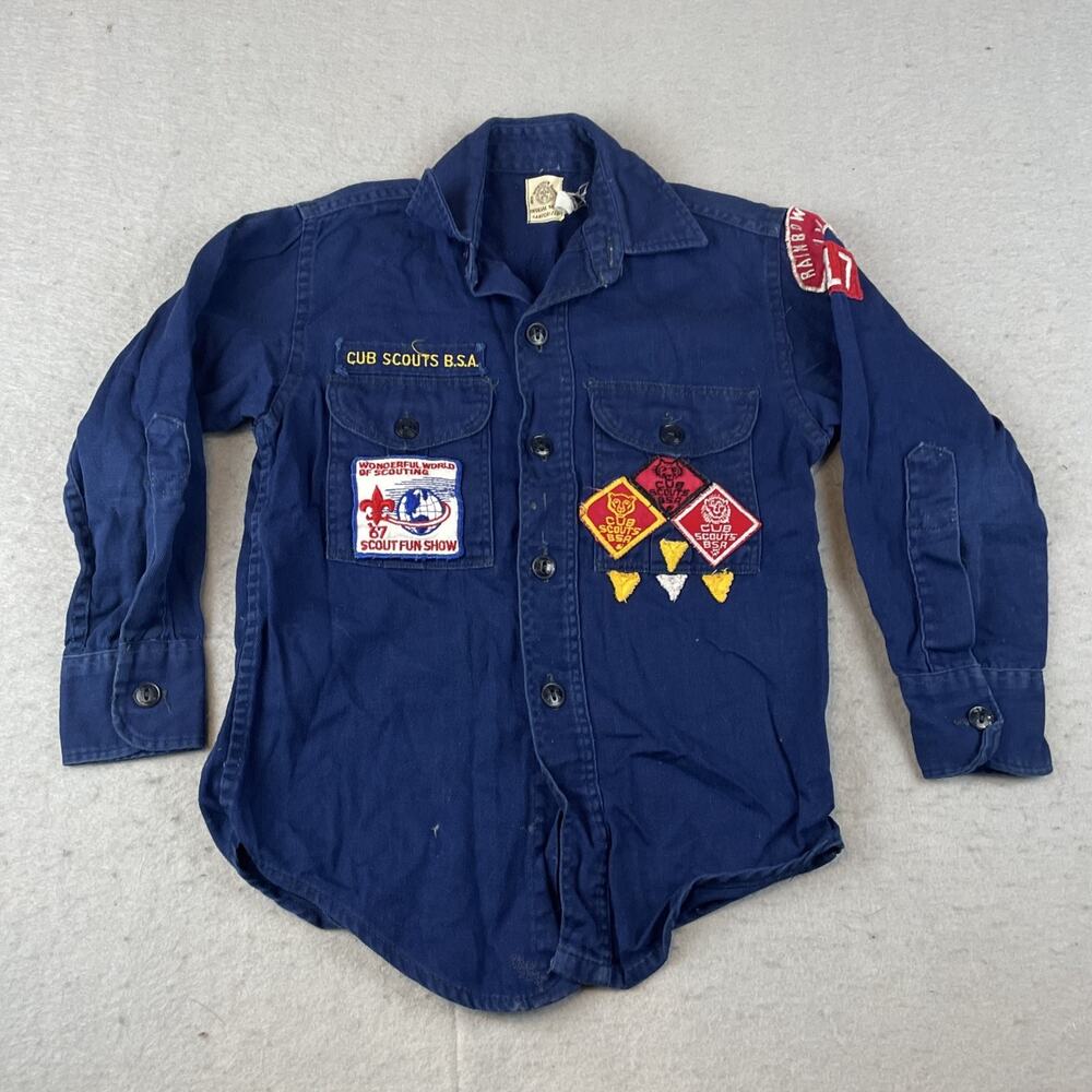 Vintage 1960s Cub Scouts B.S.A. Uniform Shirt Boys Sz L Patches
